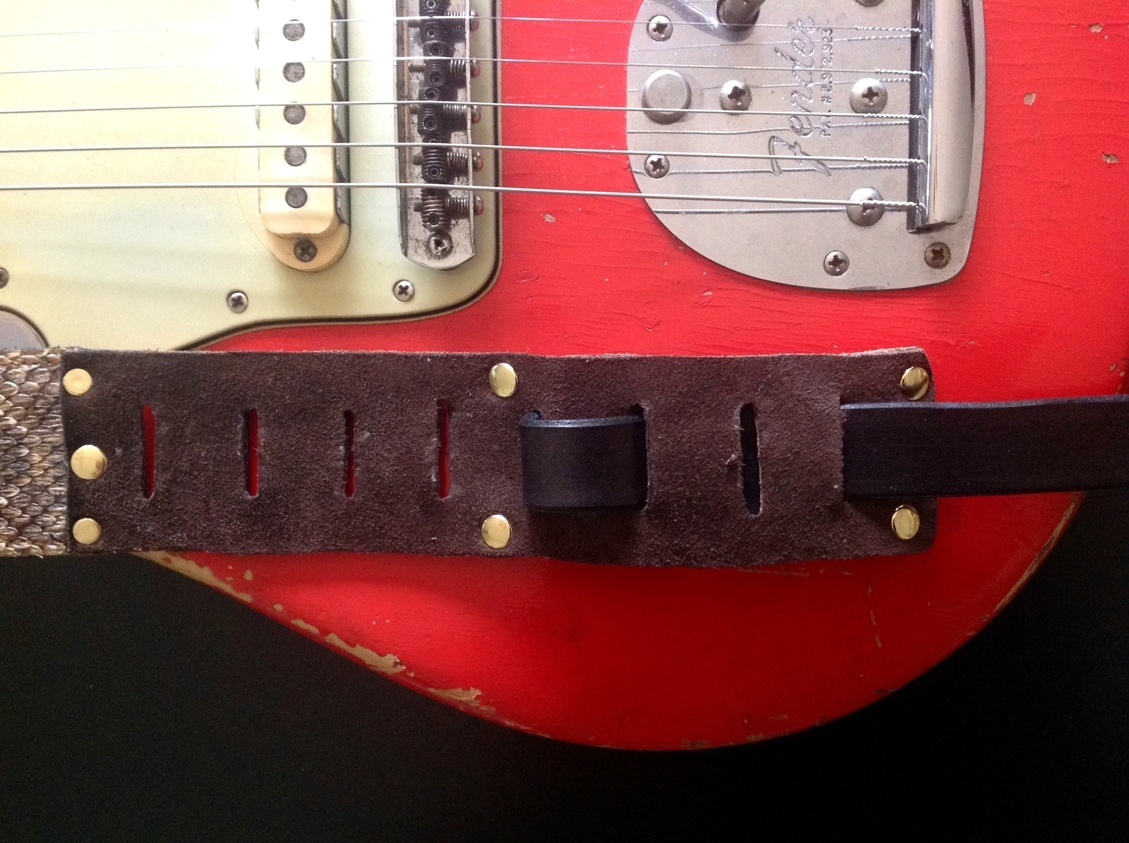 R&B Leathers USA Genuine Diamond Back Rattle Snake skin Guitar Strap