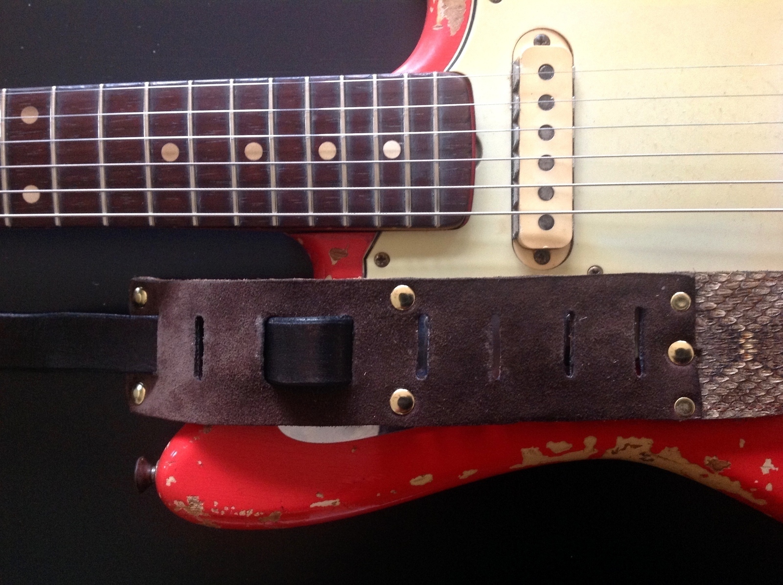 R&B Leathers USA Genuine Diamond Back Rattle Snake skin Guitar Strap