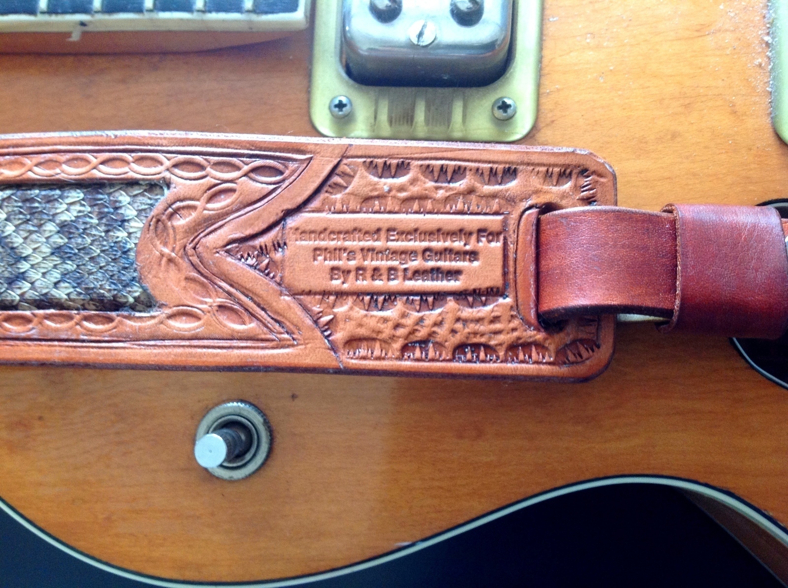 R&B Leathers USA Celtic knot Genuine Rattle Snake Skin Guitar Strap